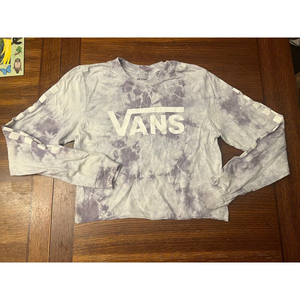 Vans Purple Gray Tie Dye Marbled Crop Long Sleeve Shirt X-Small XS Checkerboard - Picture 5 of 12